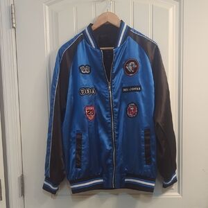 TRUPPD Blue and Black Men's Bomber Jacket with Patches